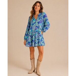 Show Me Your Mumu Birdie Mini Dress Floral Blue Purple XL